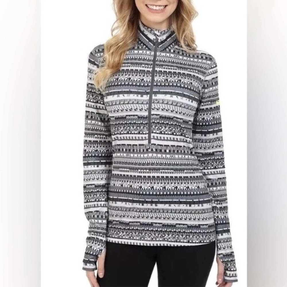 Nike Pro Dri-FIT Womens Large Quarter Zip Pullover Geometric Pixel Pattern Grey